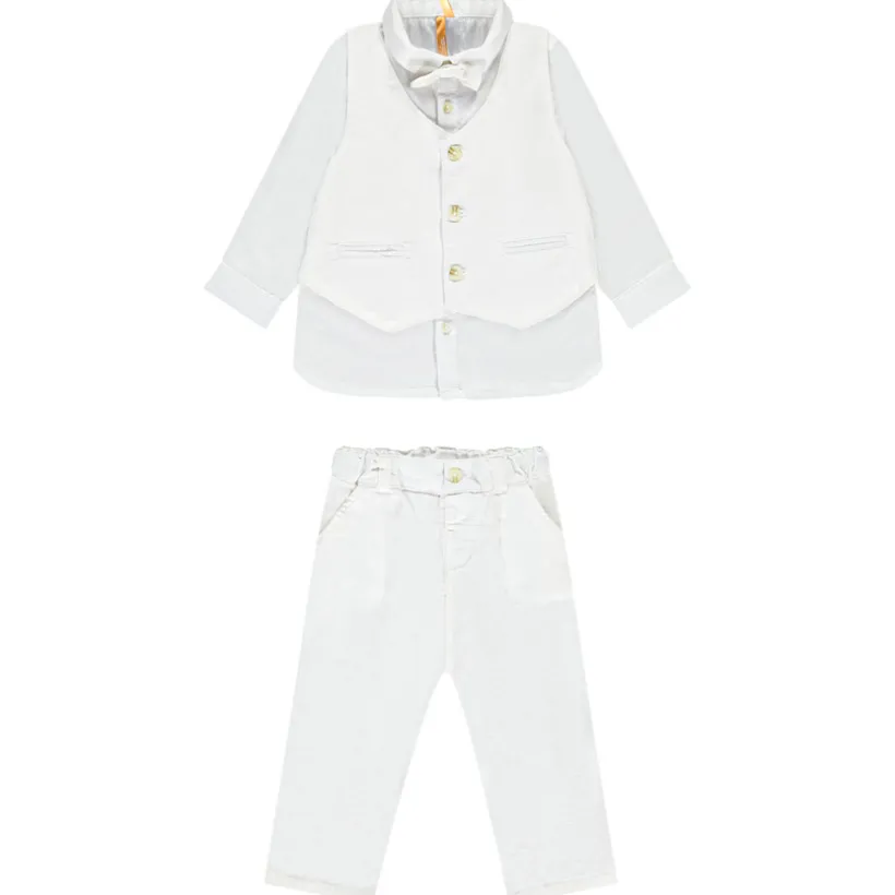 Ensemble pantalon et chemise + gilet à nœud amovible pour bébé garçon