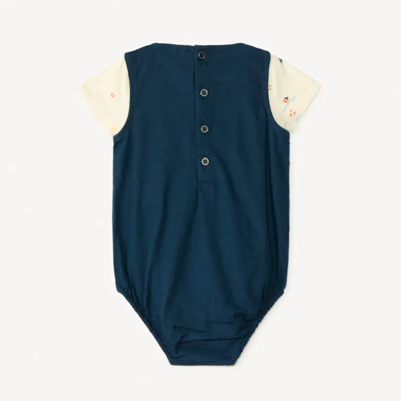 Ensemble 2 pièces avec barboteuse broderie bateau pour bébé garçon