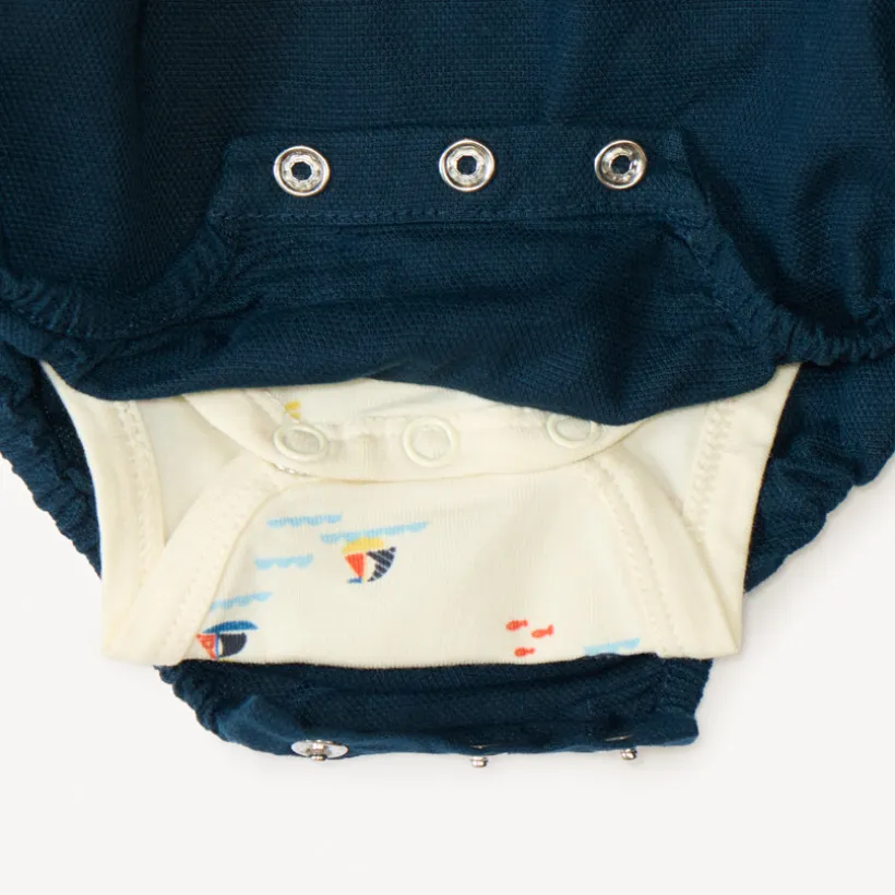 Ensemble 2 pièces avec barboteuse broderie bateau pour bébé garçon