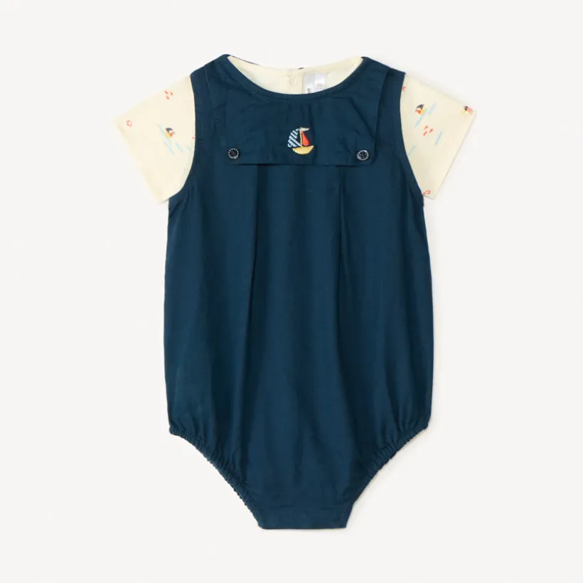 Ensemble 2 pièces avec barboteuse broderie bateau pour bébé garçon