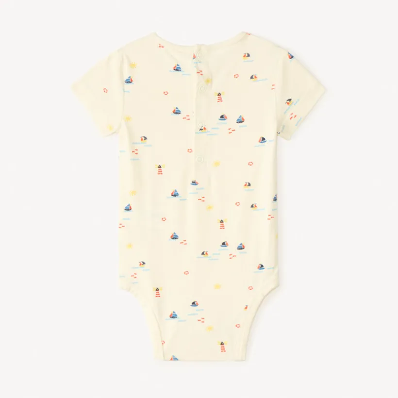 Ensemble 2 pièces avec barboteuse broderie bateau pour bébé garçon