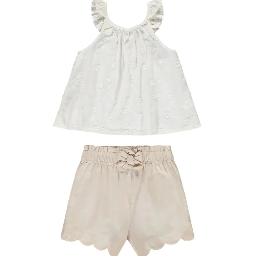 Ensemble 2 pièces avec broderie anglaise pour fille