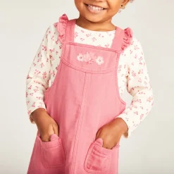 Ensemble 2 pièces avec robe salopette fleuri pour bébé fille