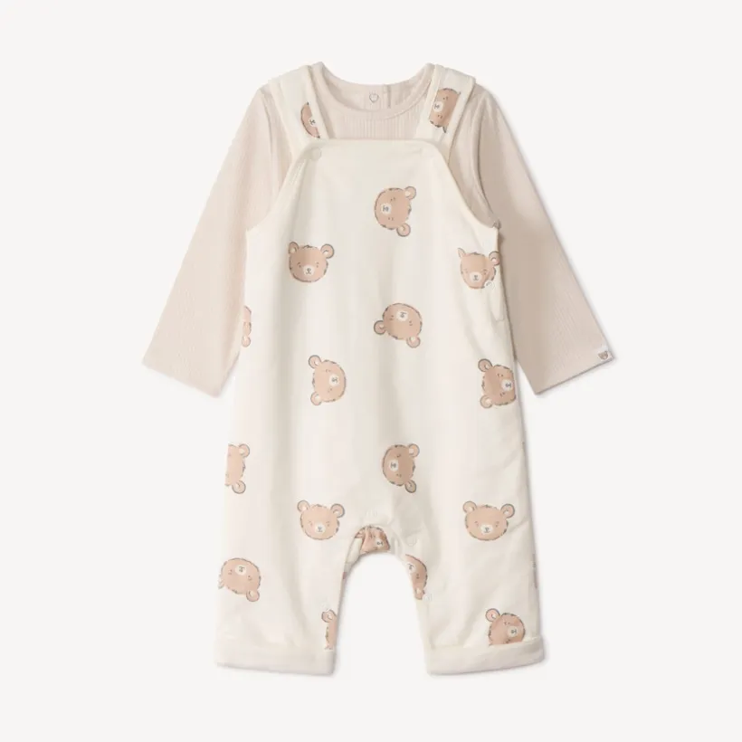 Ensemble 2 pièces avec salopette imprimée oursons pour bébé