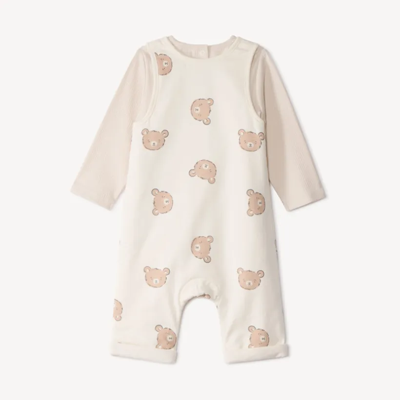 Ensemble 2 pièces avec salopette imprimée oursons pour bébé
