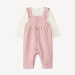 Ensemble 2 pièces avec salopette pointelle pour bébé fille