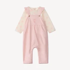 Ensemble 2 pièces avec salopette brodée pour bébé fille