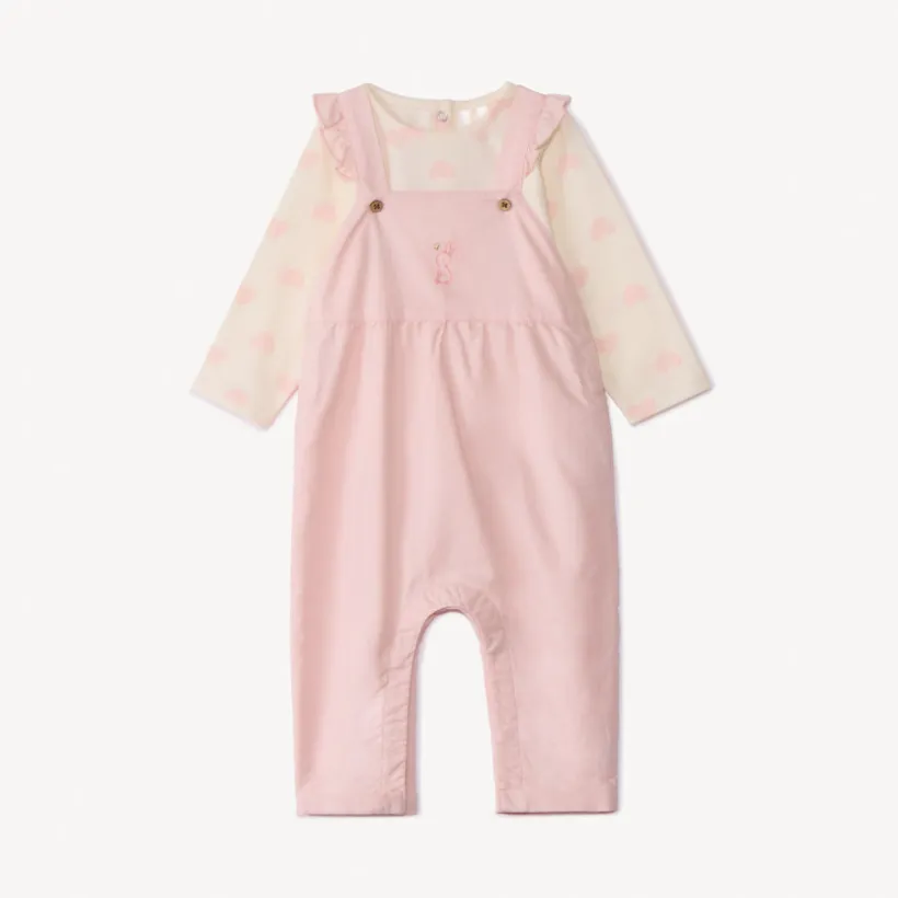 Ensemble 2 pièces avec salopette brodée pour bébé fille