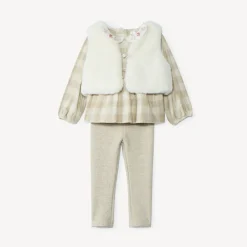 Ensemble 3 pièces avec tunique à carreaux pour bébé fille