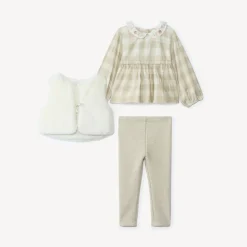 Ensemble 3 pièces avec tunique à carreaux pour bébé fille