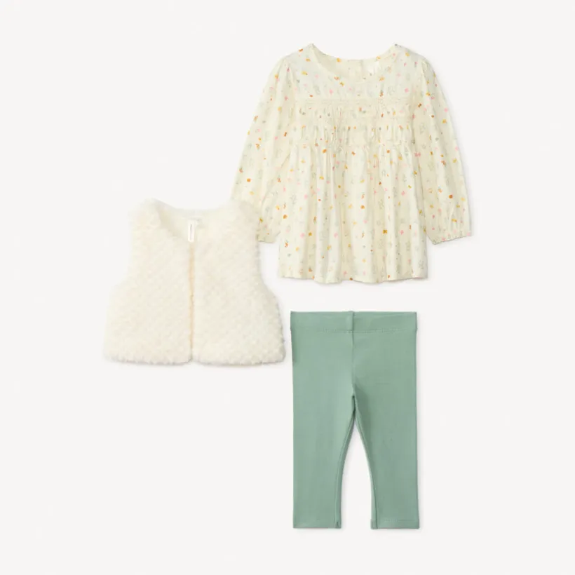 Ensemble 3 pièces avec tunique fleurie pour bébé fille
