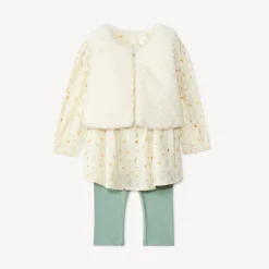 Ensemble 3 pièces avec tunique fleurie pour bébé fille