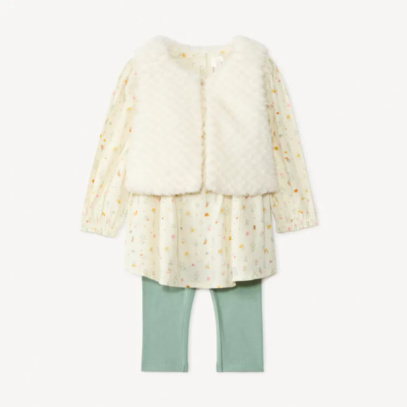 Ensemble 3 pièces avec tunique fleurie pour bébé fille