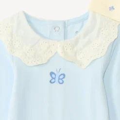 Ensemble 3 pièces Body col claudine + gilet + pantalon imprimé papillons pour bébé fille