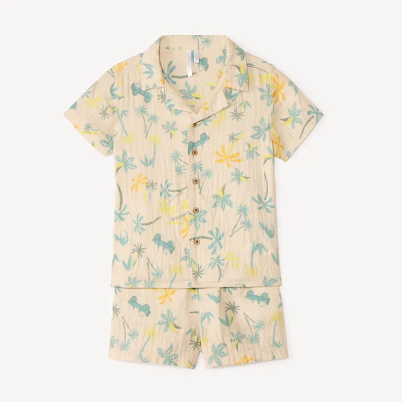 Ensemble 2 pièces chemise manches courtes + bermuda à motifs tropicaux pour bébé garçon