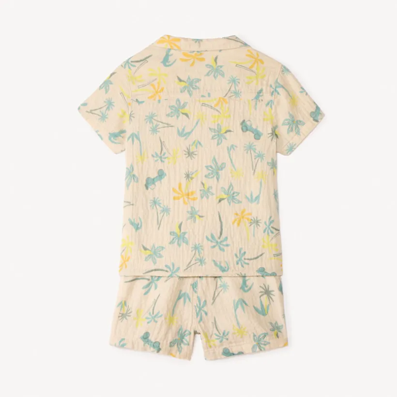 Ensemble 2 pièces chemise manches courtes + bermuda à motifs tropicaux pour bébé garçon