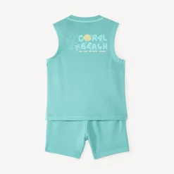 Ensemble 2 pièces débardeur + short broderie coquillage pour bébé garçon