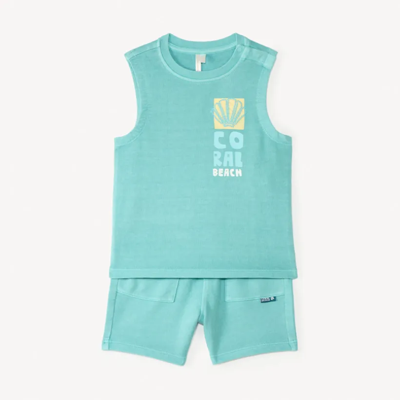 Ensemble 2 pièces débardeur + short broderie coquillage pour bébé garçon