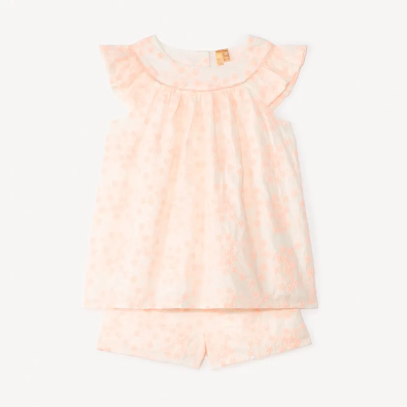 Ensemble 2 pièces débardeur + short en broderie anglaise pour bébé fille
