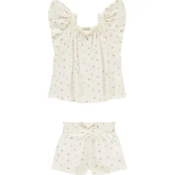 Ensemble 2 pièces effet froissé imprimé fleurs pour bébé fille