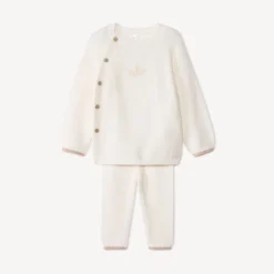 Ensemble 2 pièces en tricot point mousse uni pour bébé
