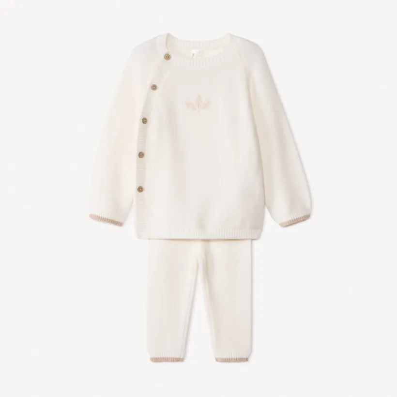 Ensemble 2 pièces en tricot point mousse uni pour bébé