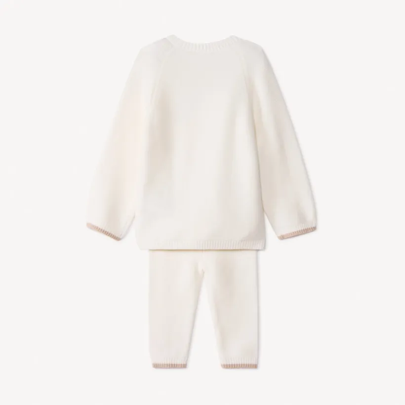 Ensemble 2 pièces en tricot point mousse uni pour bébé