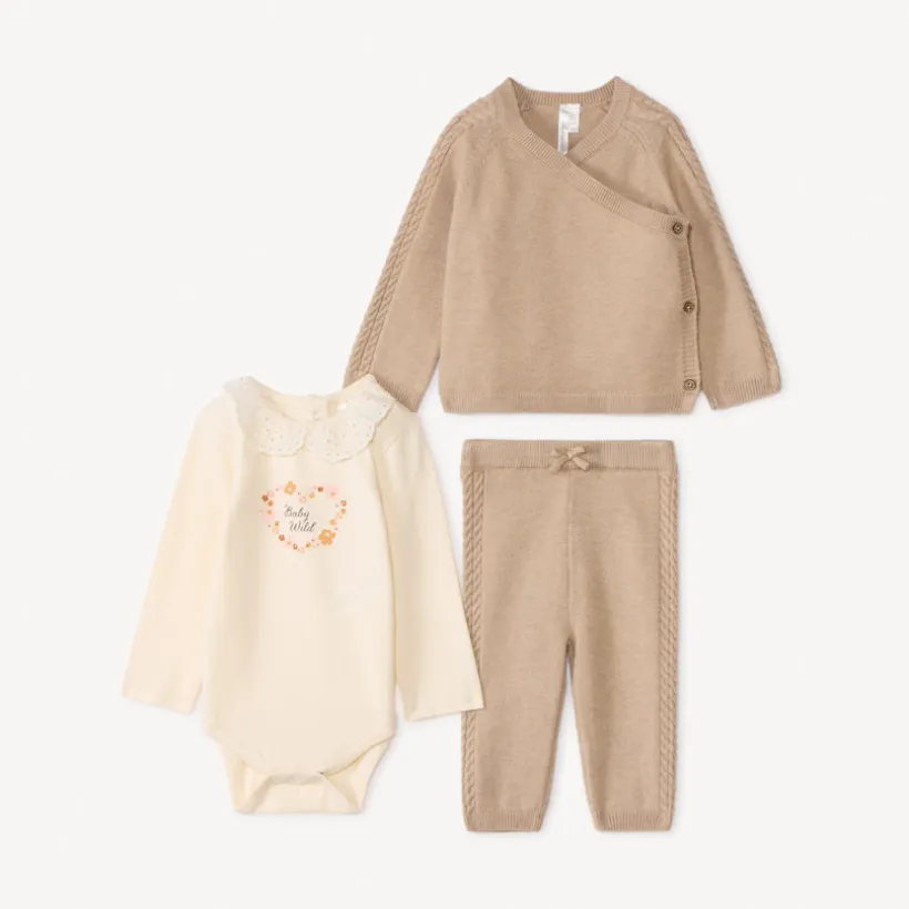 Ensemble 3 pièces en tricot pour bébé fille