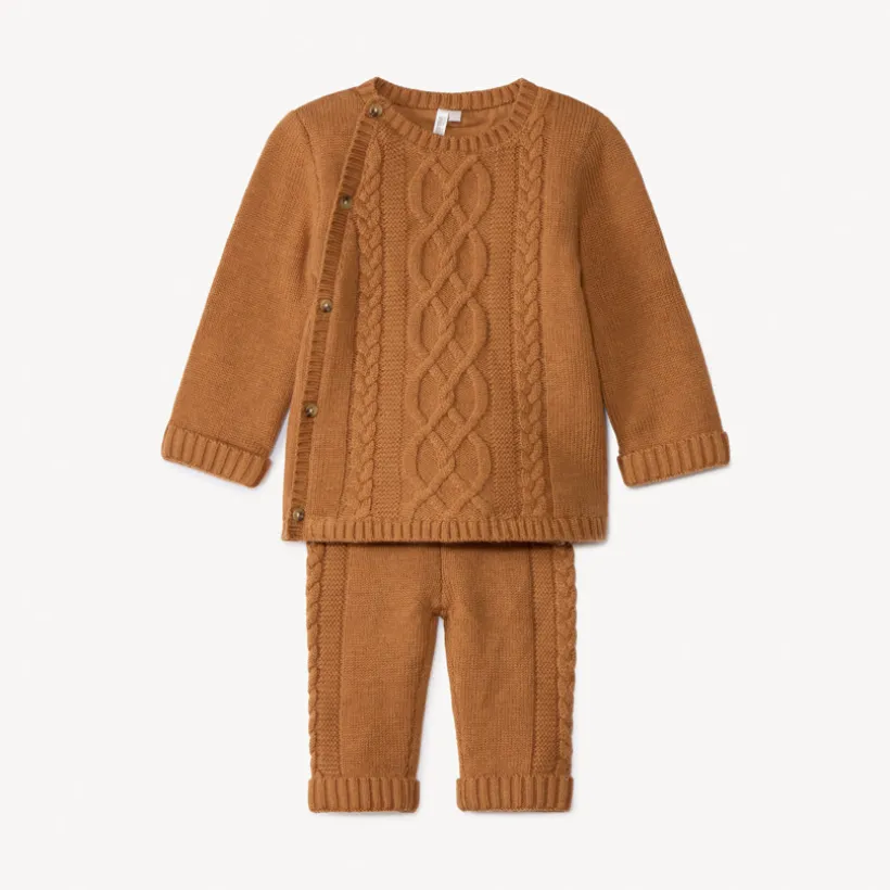 Ensemble 2 pièces en tricot torsadé uni pour bébé