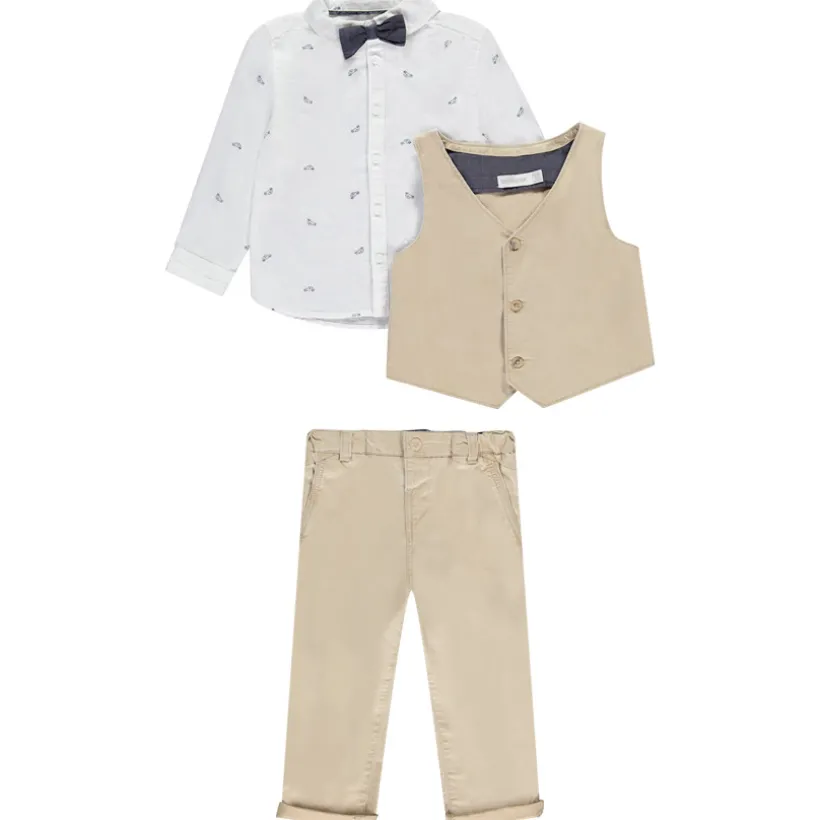 Ensemble 3 pièces imprimé voitures + nœud pour bébé garçon