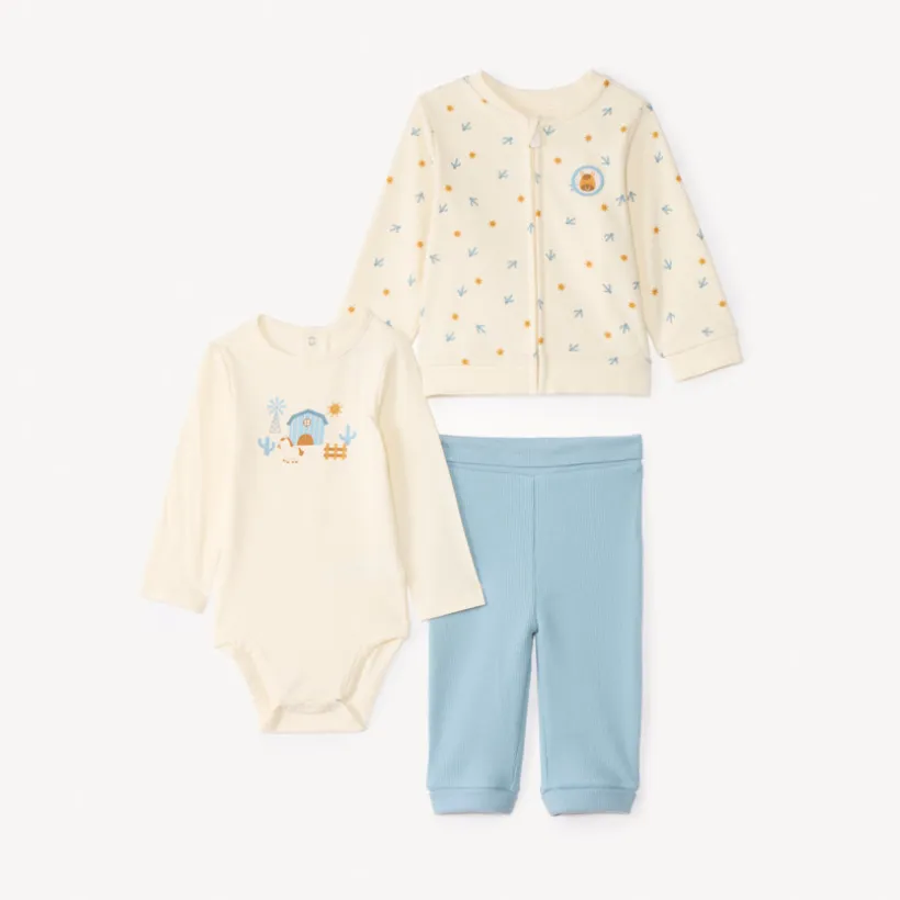 Ensemble 3 pièces motif cheval pour bébé garçon