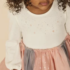 Ensemble 2 pièces robe avec tulle bicolore + bandeau pour bébé fille