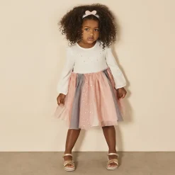 Ensemble 2 pièces robe avec tulle bicolore + bandeau pour bébé fille
