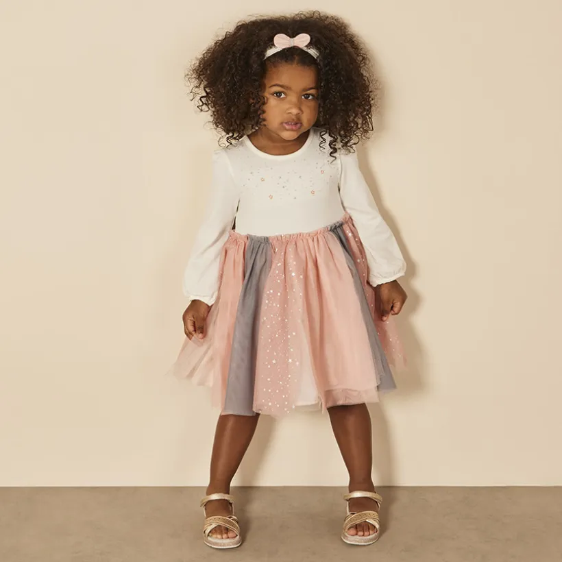 Ensemble 2 pièces robe avec tulle bicolore + bandeau pour bébé fille