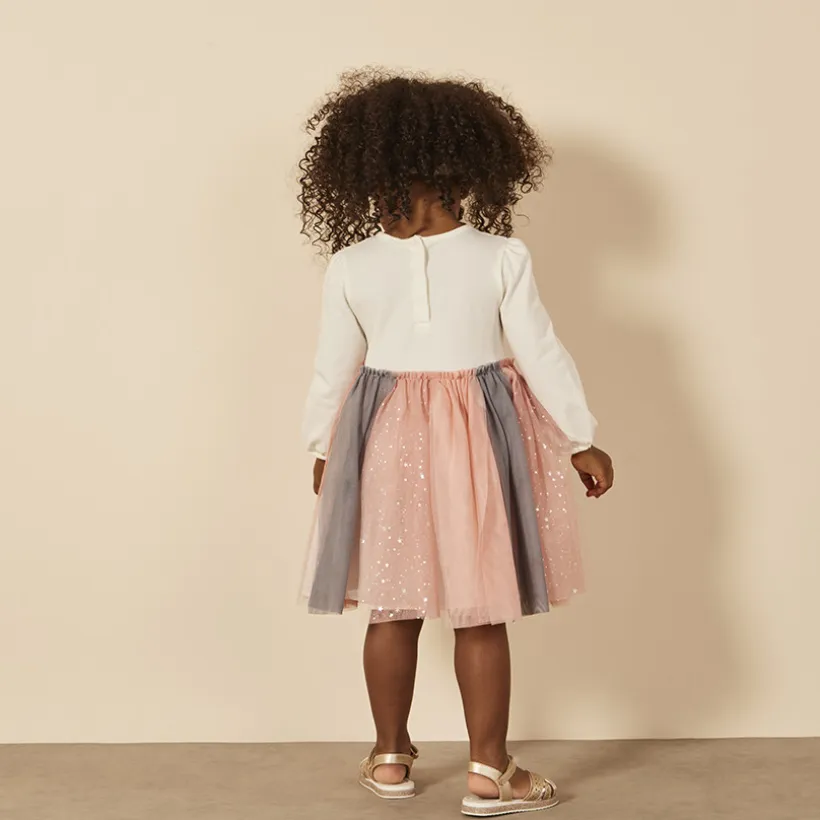 Ensemble 2 pièces robe avec tulle bicolore + bandeau pour bébé fille