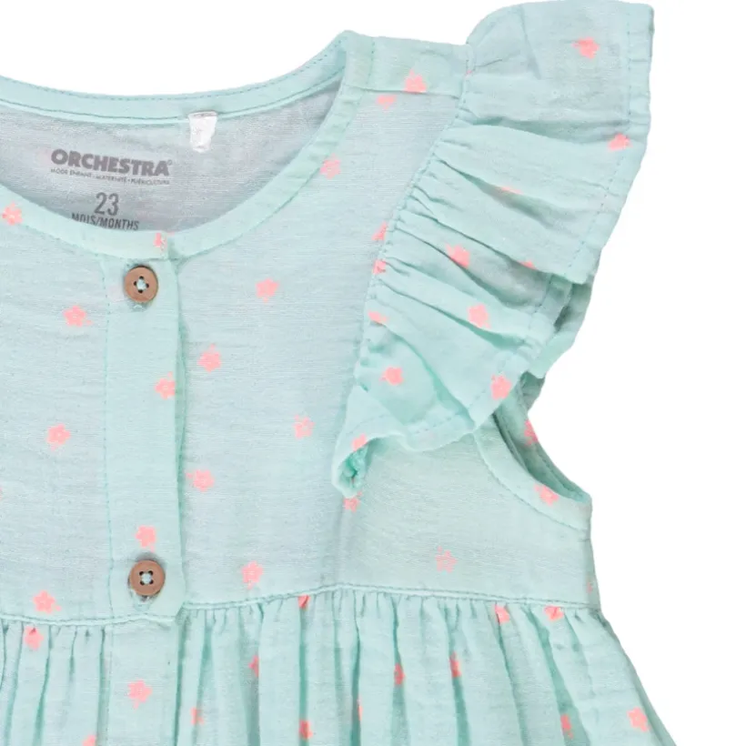 Ensemble 3 pièces robe + bloomer + bandeau à pois pour bébé fille