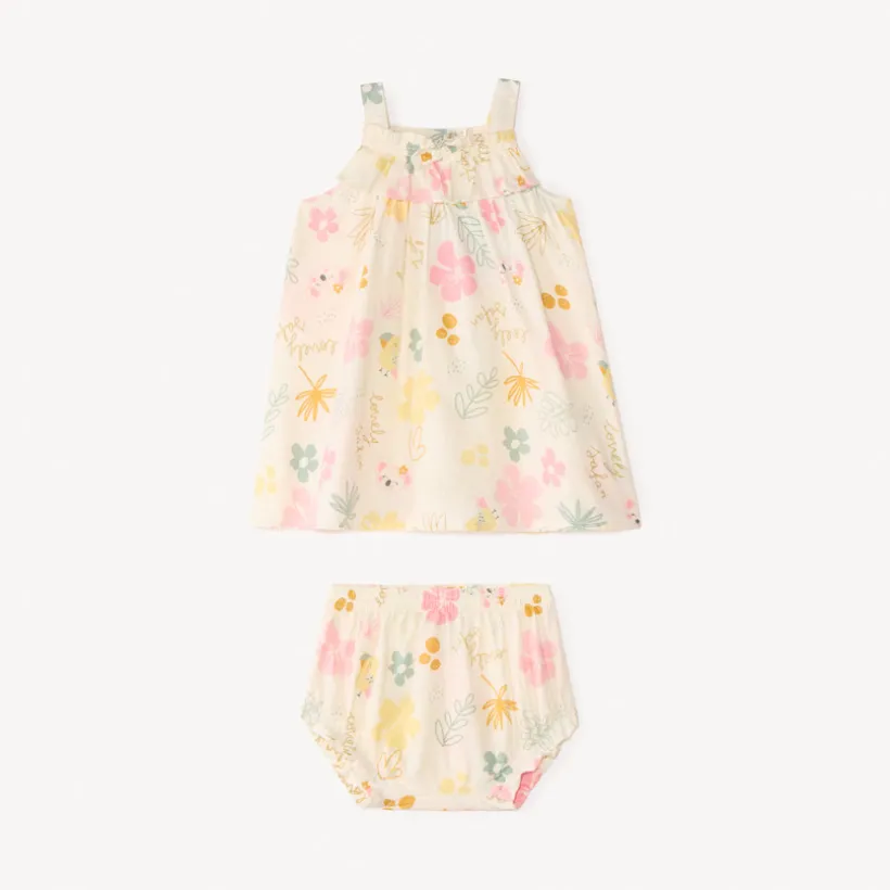 Ensemble 2 pièces robe + bloomer imprimé koala fantaisie pour bébé fille