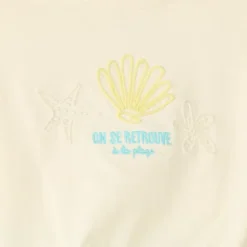 Ensemble 2 pièces t-shirt + cycliste broderie coquillages pour fille