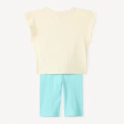Ensemble 2 pièces t-shirt + cycliste broderie coquillages pour fille