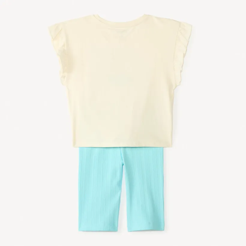 Ensemble 2 pièces t-shirt + cycliste broderie coquillages pour fille