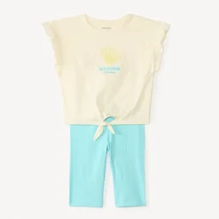 Ensemble 2 pièces t-shirt + cycliste broderie coquillages pour fille