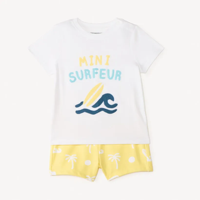 Ensemble 2 pièces t-shirt manches courtes + short imprimé surf pour bébé garçon