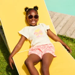 Ensemble 2 pièces t-shirt manches courtes + short motifs palmier pour fille