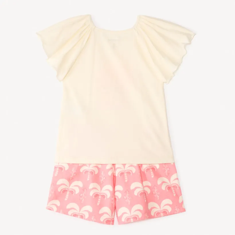 Ensemble 2 pièces t-shirt manches courtes + short motifs palmier pour fille