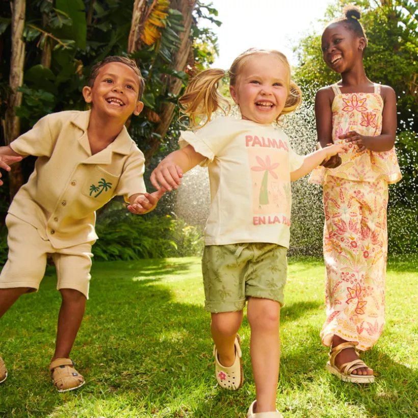Ensemble 2 pièces t-shirt + short motifs palmiers pour bébé fille