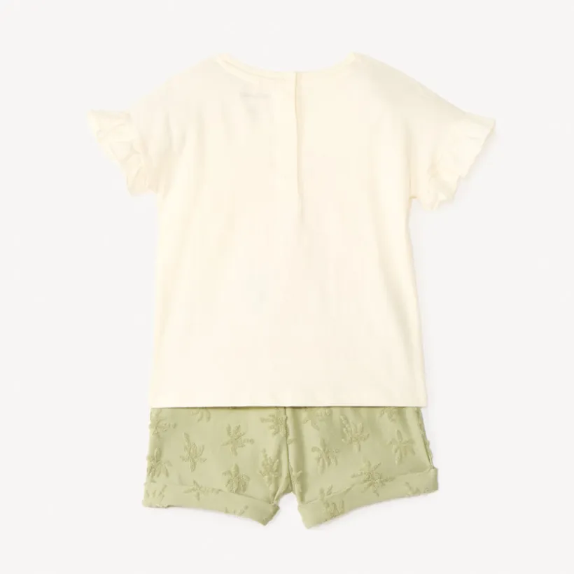 Ensemble 2 pièces t-shirt + short motifs palmiers pour bébé fille