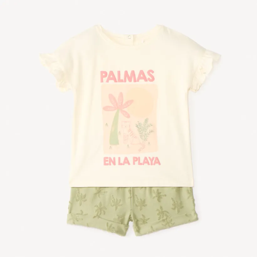 Ensemble 2 pièces t-shirt + short motifs palmiers pour bébé fille