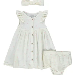Ensemble robe + bloomer + bandeau imprimés pour bébé fille