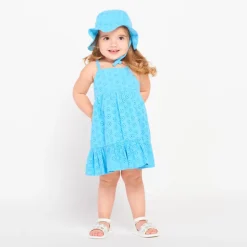 Ensemble robe + charlotte en broderie anglaise unie pour bébé fille