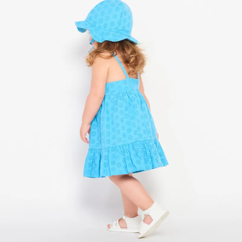 Ensemble robe + charlotte en broderie anglaise unie pour bébé fille